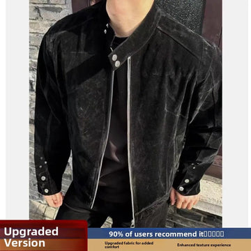 AIDASE  -  Caramel American Retro Stand Collar Jaet Men's ort Design Sense Vintage Sle High-End Feel Outerwear Autumn Season aidase-shop